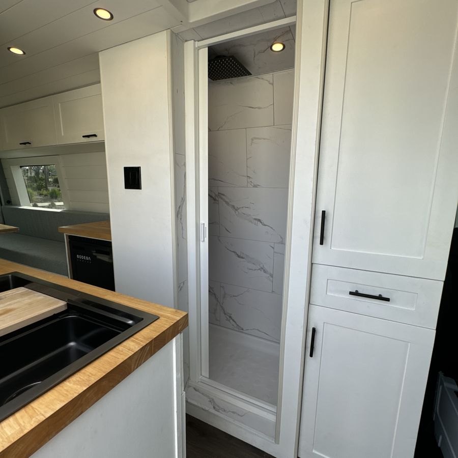 Van shower and cabinetry